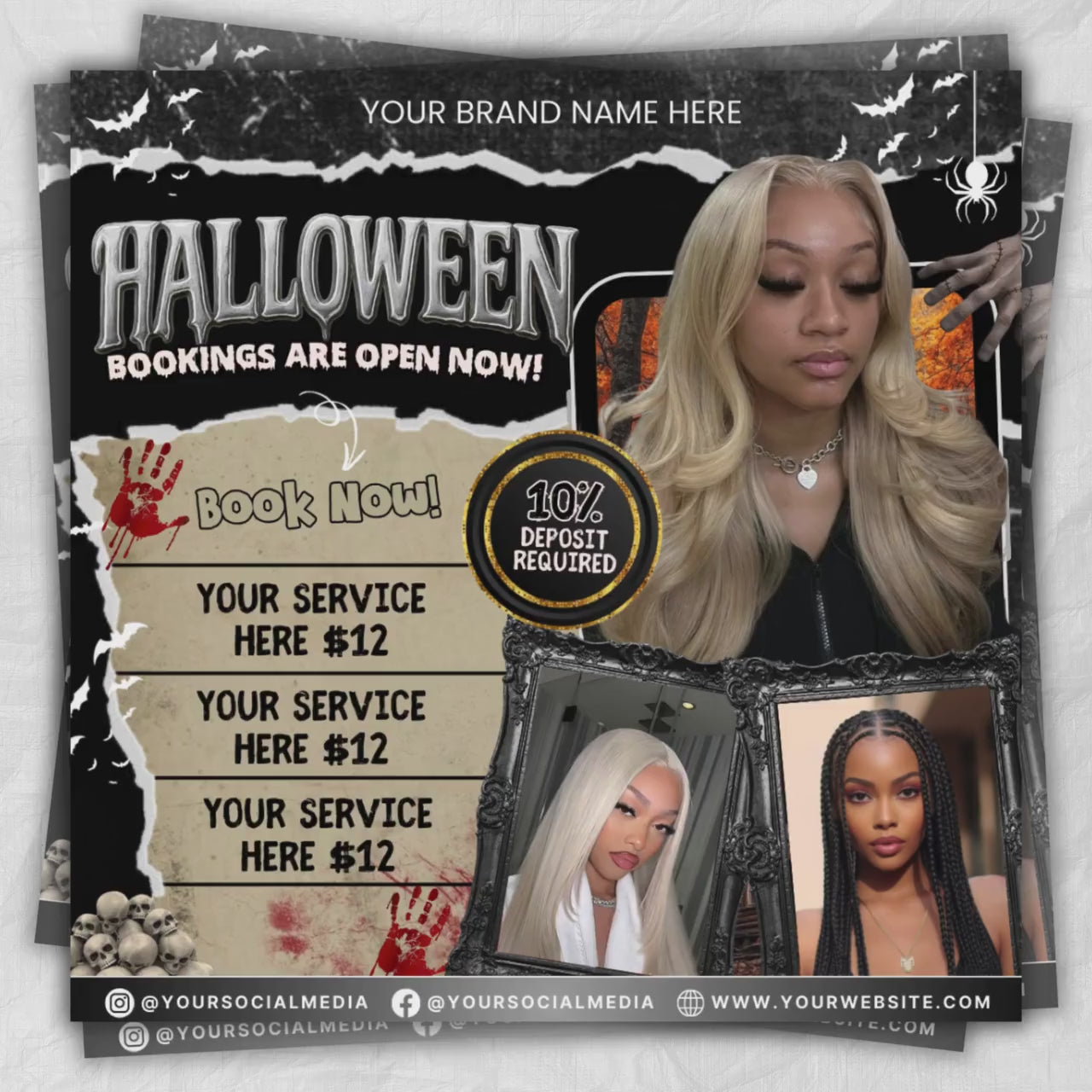 Spooktober Hair Salon Price List & October Hair Special Flyer - Perfect for Halloween Bookings!