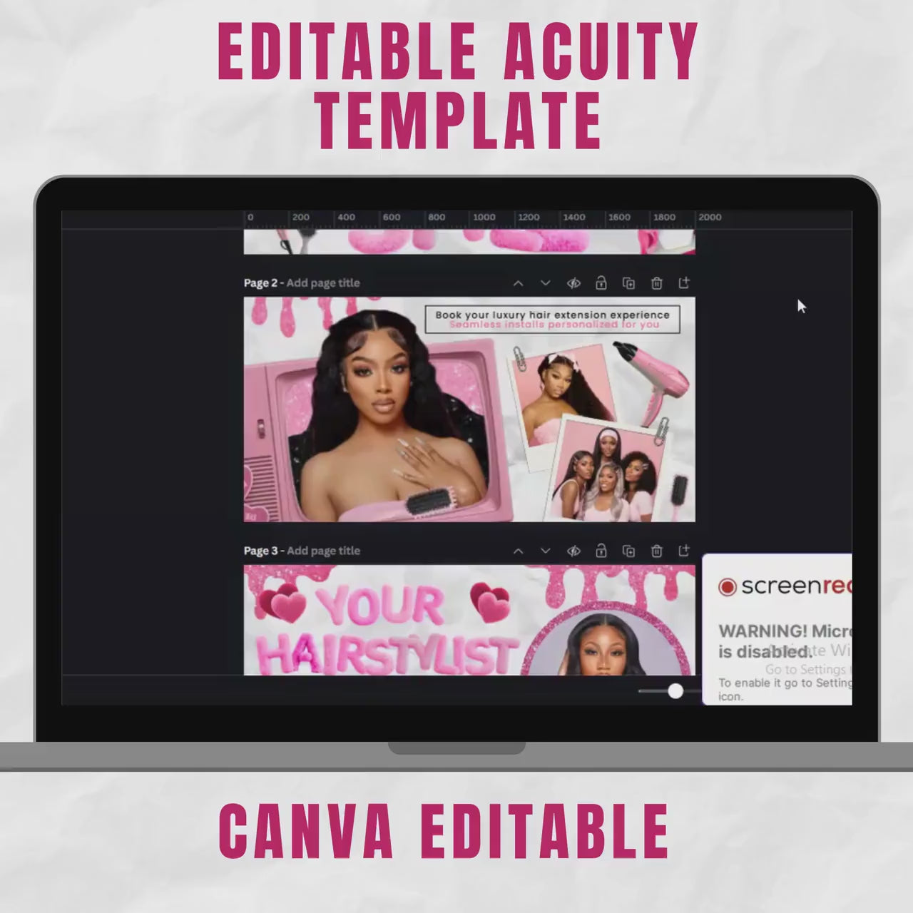Pink and White Acuity Scheduling Template for Hair Stylists, Lash Techs and MUAs