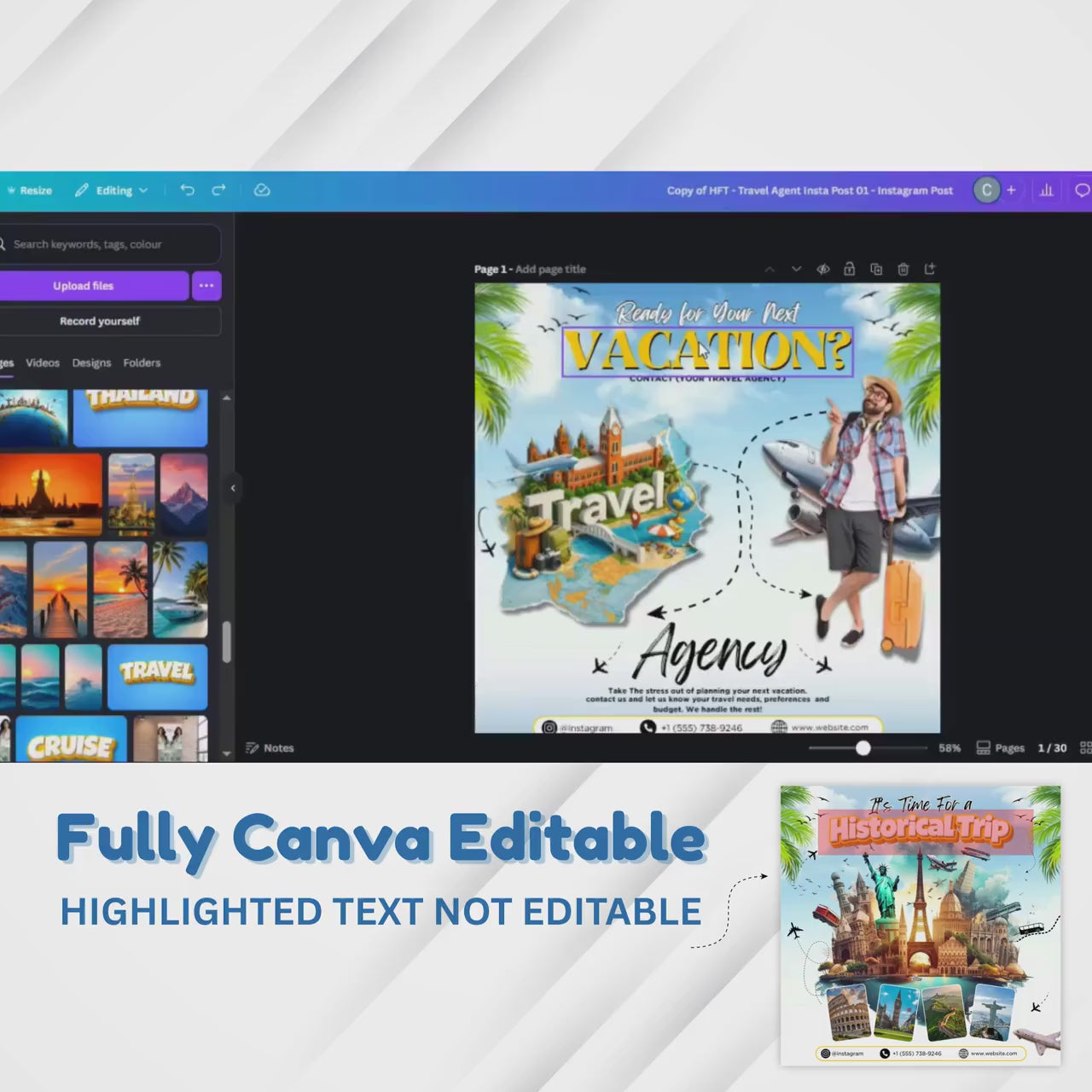Travel Agent Instagram Posts Bundle, 30+ Travel Agent Social Media Templates