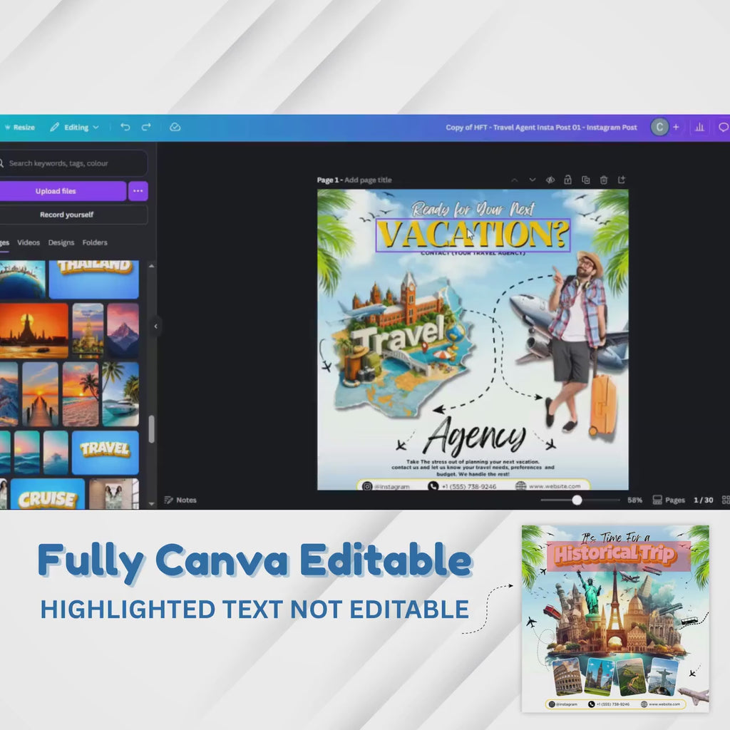 Travel Agent Instagram Posts Bundle, 30+ Travel Agent Social Media Templates
