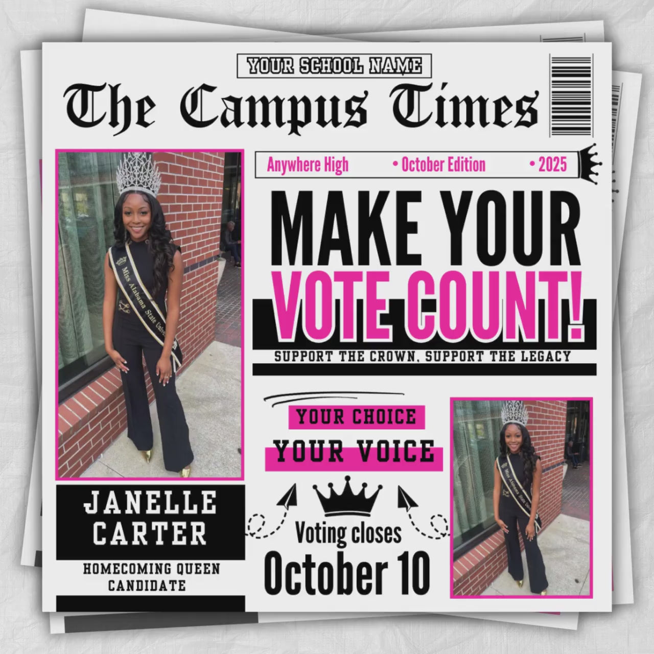 Homecoming Newspaper Flyer,Homecoming Flyer Template,Homecoming Queen & King Vote Flyer,Class Campaign Flyer Election Flyer Prom Queen Flyer
