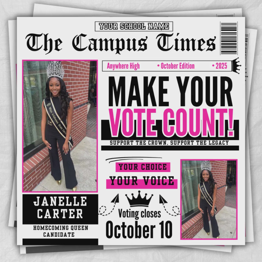 Homecoming Newspaper Flyer,Homecoming Flyer Template,Homecoming Queen & King Vote Flyer,Class Campaign Flyer Election Flyer Prom Queen Flyer