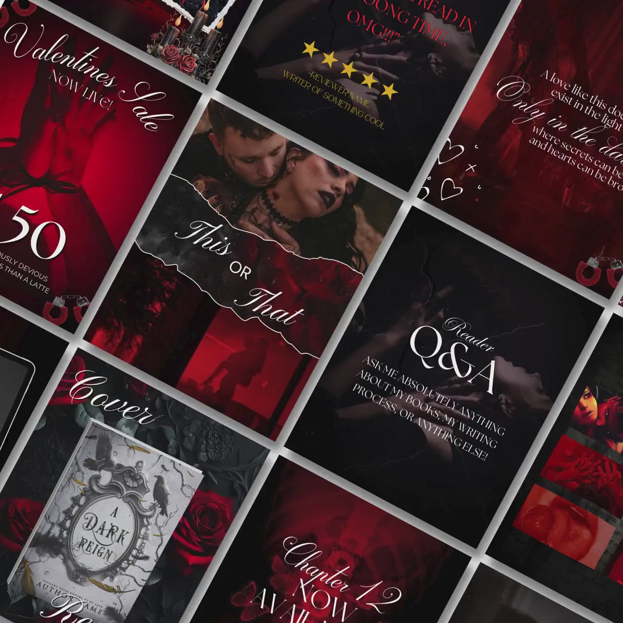 Dark Romance Bookstagram Template, Red And Black Instagram Templates For Dark Romance Author