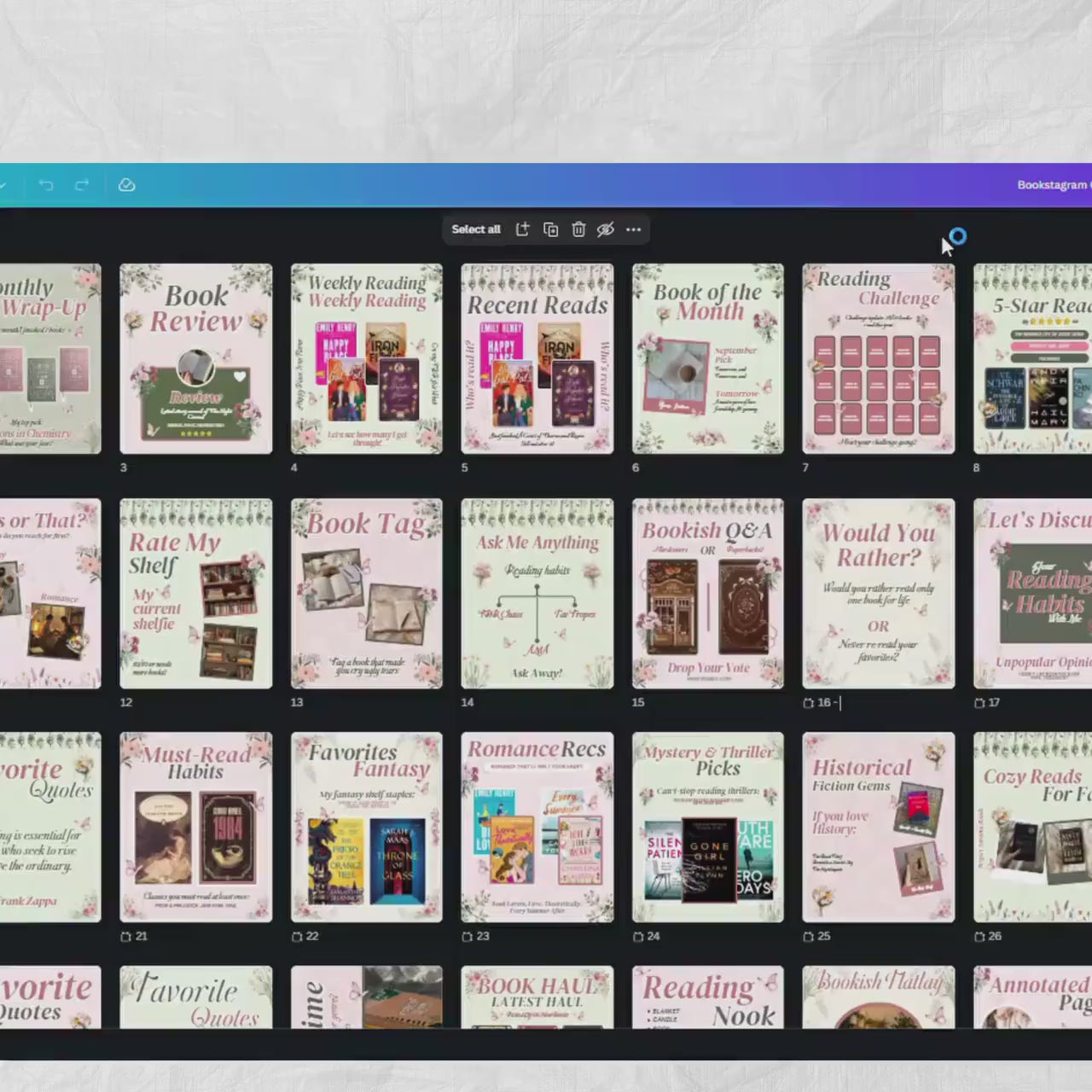 Cottagecore Bookstagram Carousel Template & Booktok Instagram Post,Cozy Aesthetic Post for Book Lovers,Authors Bloggers Social Media Content