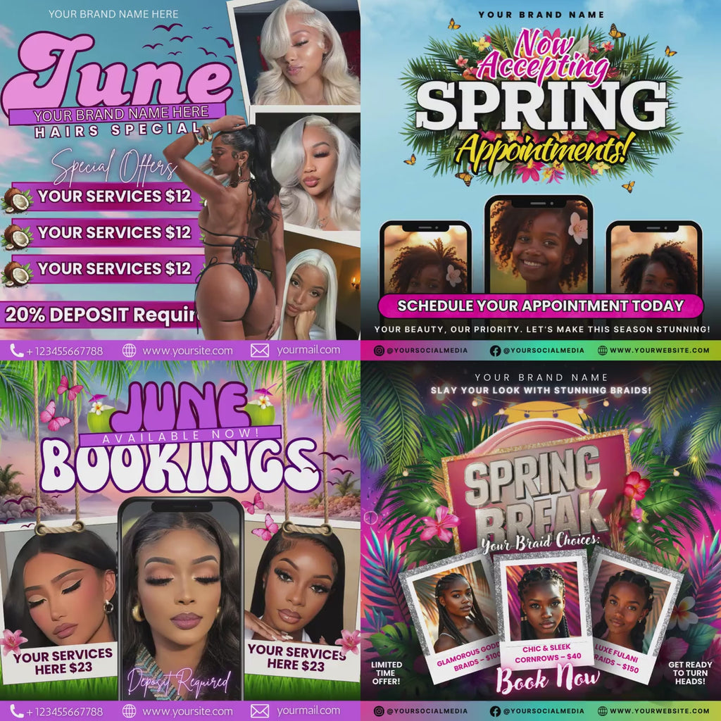 Seasonal Flyers Bundle, Editable Monthly Canva Templates for Booking Events