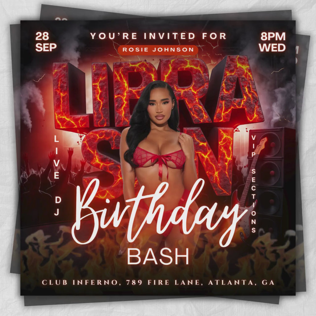Editable Libra Birthday Flyer for Girl | Libra Zodiac Party Invitation Template | Happy Birthday Celebration Event Canva Design
