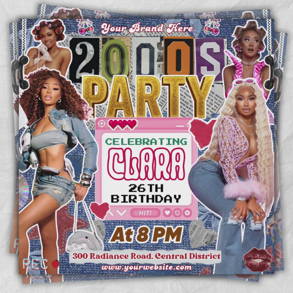 Early 2000s Party Flyer | Retro Y2K Birthday Invitation | 90s Club DJ Theme | DIY Canva Editable House Party Invite | Millennial Throwback