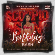 Scorpio Birthday Flyer Editable Canva Template, Zodiac Celebration Party Invitation