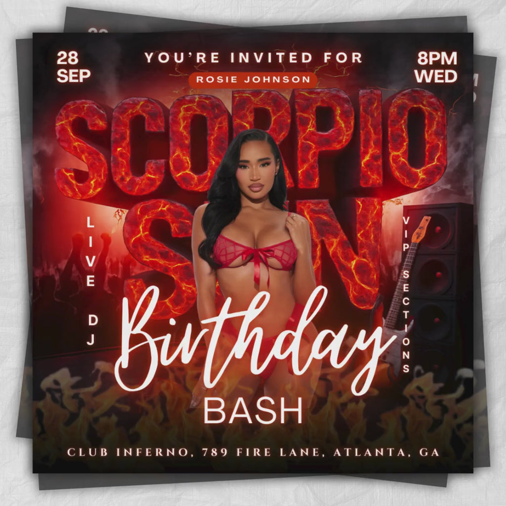 Scorpio Birthday Flyer Editable Canva Template, Zodiac Celebration Party Invitation