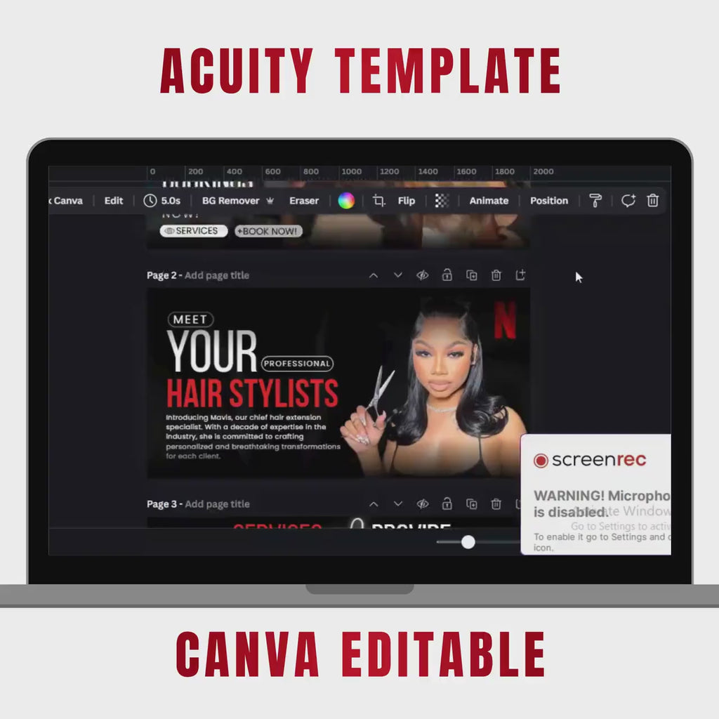 Black and Red Hairflix Acuity Scheduling Template for Hair Stylists, Lash Techs and MUAs